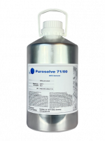 Aluminiumflasche mit weiß-blauem Etikett mit Aufschrift Puretecs Purosolve 71/00